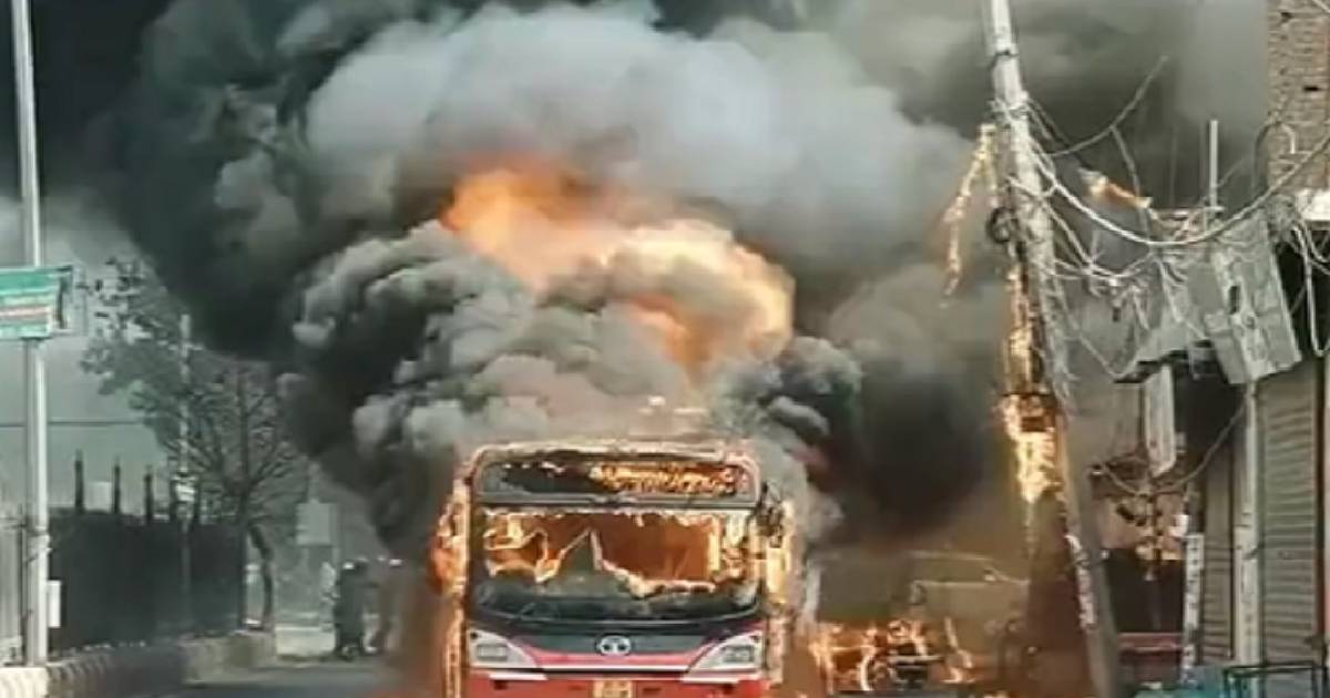 DTC bus catches fire in Delhi's Paharganj